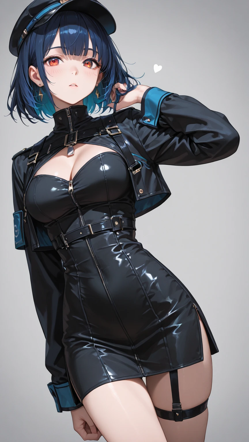 8K, Top Quality, Intricate Details, Ultra Detail, Ultra High Resolution, Masterpiece, close up shot, (full body: 1.1), Slender, Smile, (Makeup: 0.4), (Fluffy Blue Eyes: 1.21), (()), 1girl, solo, 1 girl, ((blue hair, bangs)), close up shot, , ((tall)), (((fit body))), (((slim face))), sharp face, ((leather suit))  (detailed face), sharp face, small lips, , , , fighting pose, make a fist, make a punch,
 ((,  )), , ((,)), detailed face, detailed breast, , ((large breast, huge breast)), detail ass, Narrow Waist, Skinny, tall , 175 cm tall, Muscular, Navel, Exposed Abdomen, Pointed Chest,, Beautiful girl with accentuated slender abs: 1.4, Six Pack Abs: 1.4, Bust Botox, Big, Perfect Body, detail leg, (( dark background)), black background,