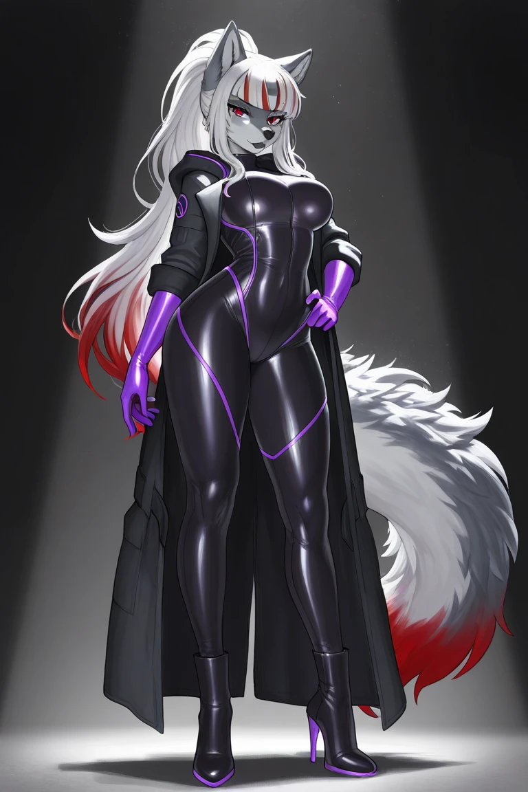 "realistic representation of a woman transformed into a stunning yeti, wearing a sleek and alluring high cut black bodysuit. She has a large bust, muscular and fit physique with an hourglass body shape, both buff and sexy. Her menacing yet captivating features include sharp claws, long arms, and a set of sharp teeth. Covered in a beautiful white fur, she a monstrous yet alluring creature, who also known as a loving wife and seen in the comfort of her own home." fuck pussy