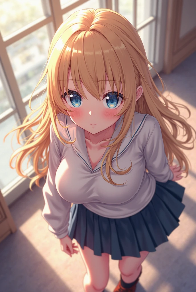 eliayase, eli ayase, yellow hair, blue eyes, ponytail, hair ribbon, medium breast,
BREAK bikini top sitting on a bed with a pink towel over her shoulder and a pink shirt over her shoulder,
BREAK looking at viewer,standing,leaning forward, (arms behind back:1.2), pov, nsfw, provocative, nervous, embarrassed, blushing,
BREAK indoors, classroom, 
BREAK (masterpiece:1.2), best quality, high resolution, unity 8k wallpaper,NSFW ,(illustration:0.8), (beautiful detailed eyes:1.6), extremely detailed face, perfect lighting, extremely detailed CG, (perfect hands, perfect ???????),