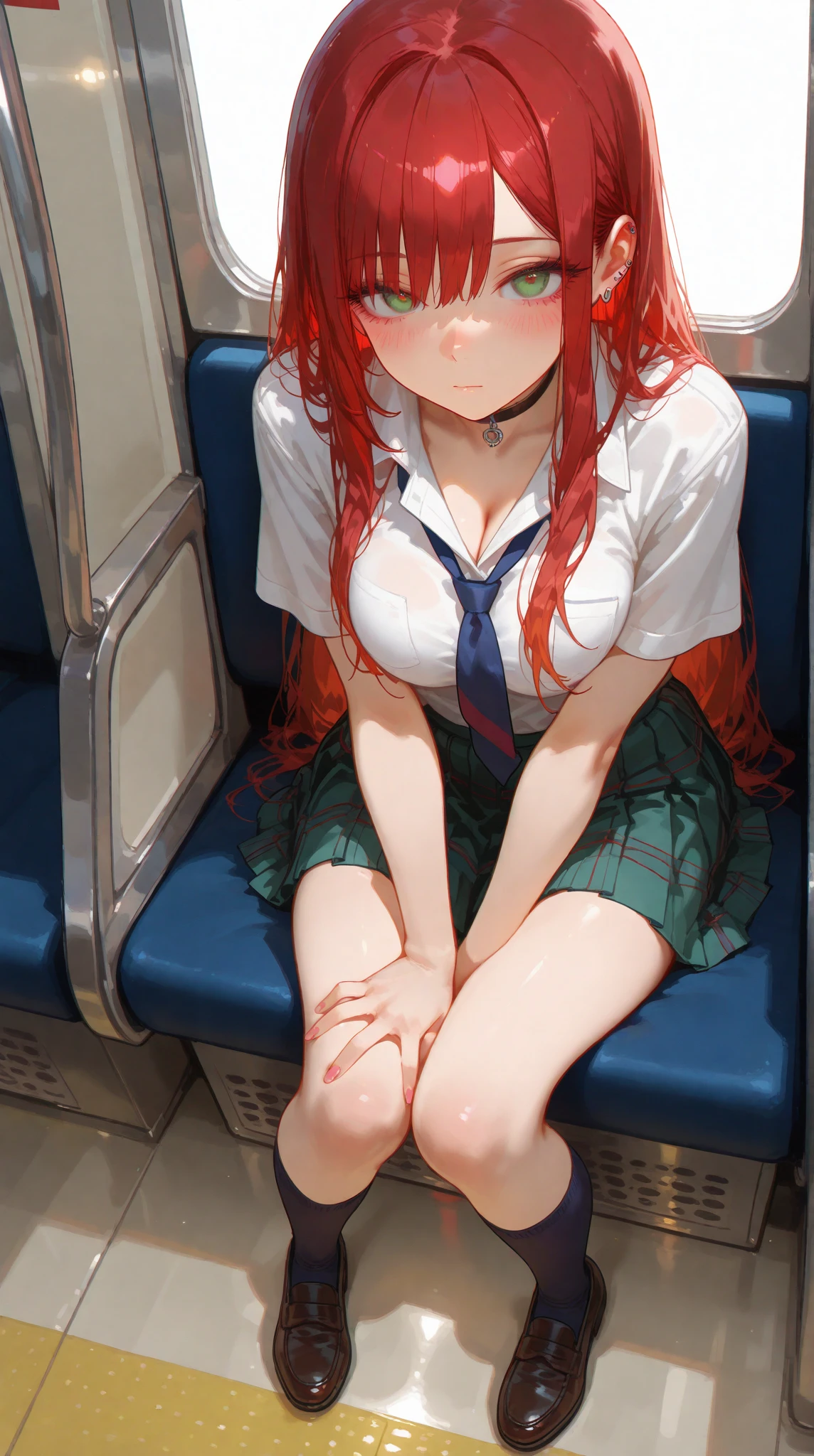 debris flieasterpiece、highest quality、Super detailed、High resolution、High resolution、8K portrait、Unity 8k壁紙のHigh resolutionCG、unity 8k wallpaper、cute:1.5、:1.5、Highly detailed CG unity 8k wallpaper、realistic、real person、cute、 portrait photography、shiny skin、High resolution、((Vermillion semi-long hair:1.5))、(16 years old:1.2)、(1 girl)、(Inside the train:1.6)、(school uniform),perfect face, seriously, (blush:1.5),(((clothing lift:1.5))), (medium chest:0.8),(((I have nipples))), Detailed description vagina,show vagina,spread legs,spread ,((vaginal orgasm:1.7)),((spread legs:1.2)),(pussy:1.5),(star hair ornament:1.2)