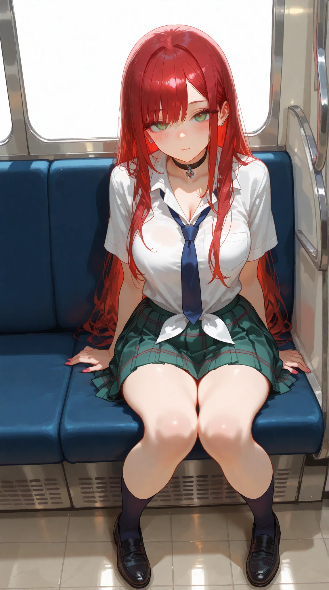 debris flieasterpiece、highest quality、Super detailed、High resolution、High resolution、8K portrait、Unity 8k壁紙のHigh resolutionCG、unity 8k wallpaper、cute:1.5、:1.5、Highly detailed CG unity 8k wallpaper、realistic、real person、cute、 portrait photography、shiny skin、High resolution、((Vermillion semi-long hair:1.5))、(16 years old:1.2)、(1 girl)、(Inside the train:1.6)、(school uniform),perfect face, seriously, (blush:1.5),(((clothing lift:1.5))), (medium chest:0.8),(((I have nipples))), Detailed description vagina,show vagina,spread legs,spread ,((vaginal orgasm:1.7)),((spread legs:1.2)),(pussy:1.5),(star hair ornament:1.2)