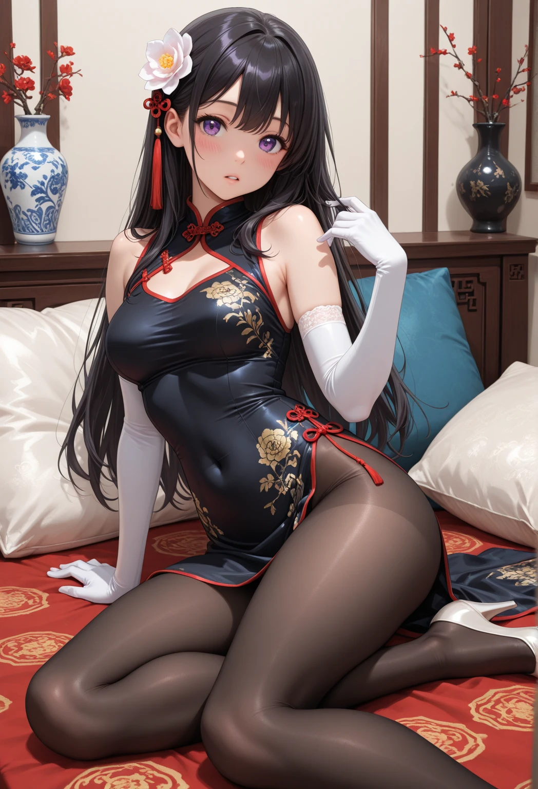 ((Finest quality)),(超A high resolution),(ultra-detailliert),(Meticulous portrayal),((Best Anime)),(Finest works of art),(Ultra-Precision Art),(The art of astounding depiction,Overwhelming depiction:1.5),(intricate and detailed art:1.6), (1 female:1.5),(Very neat and beautiful face:1.6),(Underwear:1.5),natural make up:1.5,perfectly proportions:1.5,lustrous dark hair:1.5,A slight smil,beauty legs:1.4, Long,hime-cut,thighs thighs thighs thighs, military outfits,Brown eyes,General School,