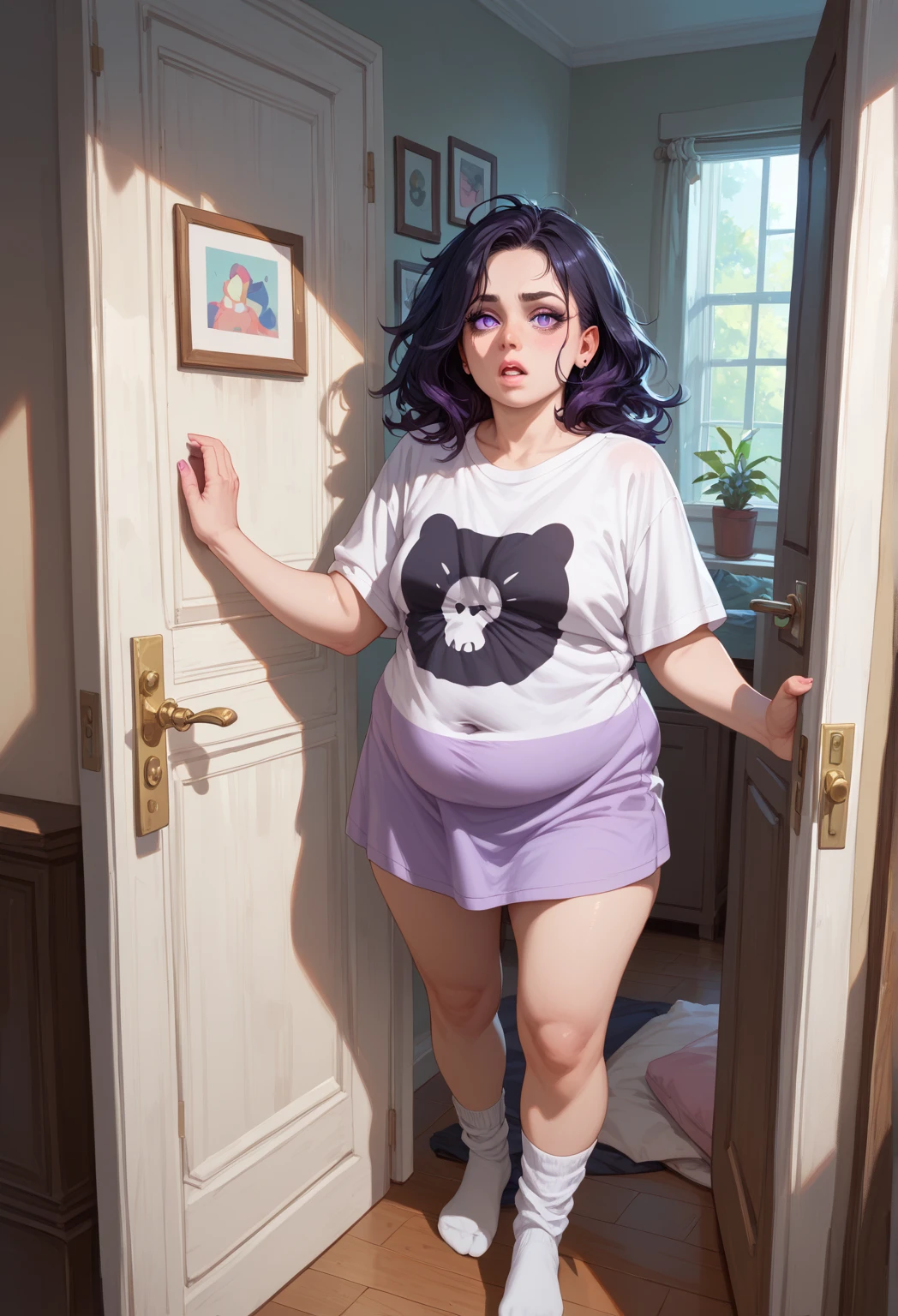 Hair Bow, purple hair,Big Baby Bump pregnant, School girl, Big boobs, nipple, cum, Big Black Balloons,16 years girl, Big pregnant Belly, Big Pregnant girl, Largest Belly of Pregnant, Huge Pregnancy, background hotel room,Huge 9 months Pregnancy Belly, hugest pregnancy belly, purple eyes