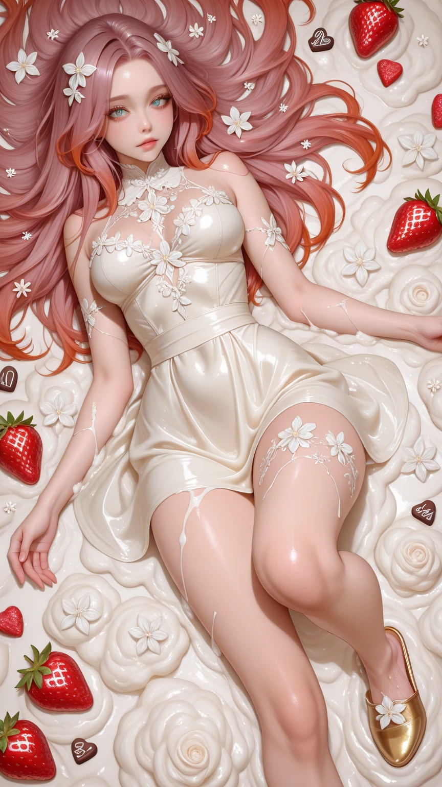 (Half Body Portrait:), Bunny girl lying with her thighs raised on a large silver tray and her knees spread wide, shot from above: 1.7, Detailed thighs, Detailed crotch, Whipped cream bikini: 1.5, Decorated with lots of fruit and whipped cream, Casino background, (Anatomically accurate body structure), (Highest Quality, 4k, 8k, Hi-Res, Masterpiece: 1.2), Ultra-detailed, (Realistic, Photorealistic, Photorealistic: 1.37), Detailed eyes, Detailed face, Gorgeous, Elegant, Impressive, photo