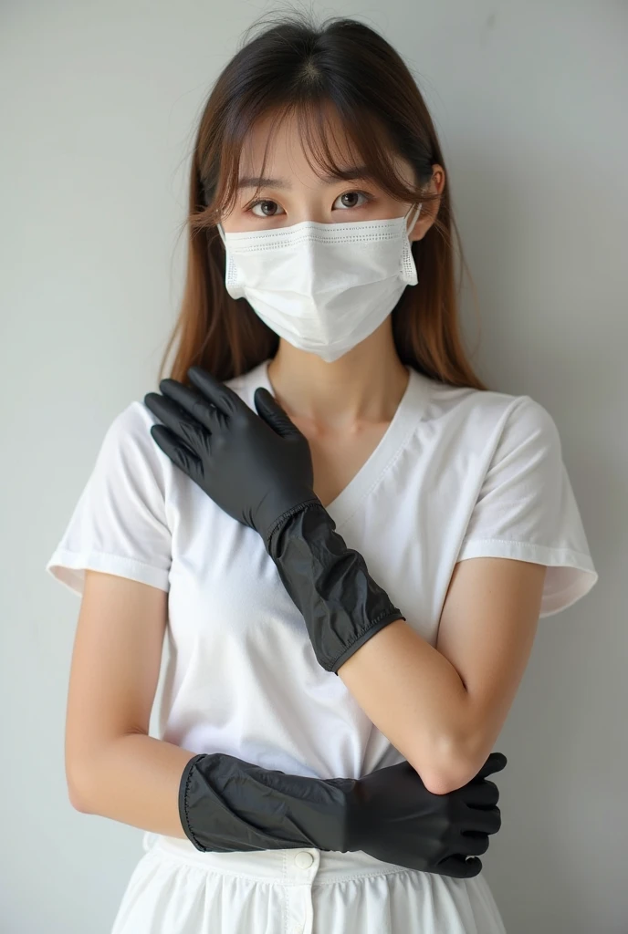 Nsfw. Real dentist nurse horny korean girl, with black gown, black latex gloves, black mask, face shild, instruments