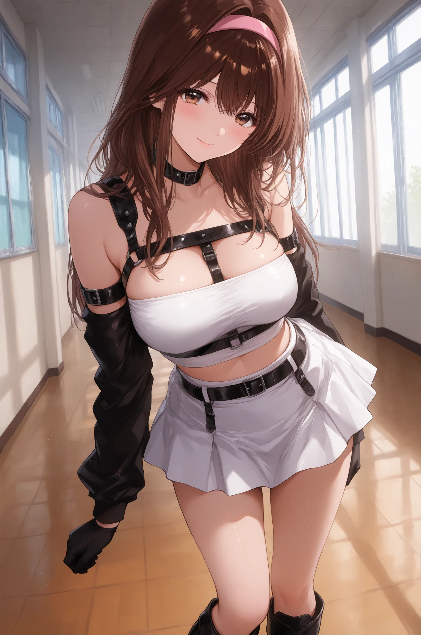 (8k, top-quality, masterpiece​:1.2, extremely detailed), (photorealistic:1.4), beautiful illustration, cinematic lighting, nsfw, 
beautiful hair, beautiful face, beautiful detailed eyes, beautiful clavicle, beautiful body, beautiful breasts, beautiful thighs, beautiful legs, cameltoe, , 
watching the view, front view, 1 girl, japanese, 19 years old, (perfect anatomy, anatomically correct, super detailed skin), shiny skin, white skin, slender, 
(short hair, straight hair, brown hair), swept bangs, gold eyes, (medium breasts, seductive thighs), babyface, mole under eye, 
((symmetrical clothinetallic)), ((short sleeve white collared shirts, grey pleated skirt, red neck ribbon, socks, shoes), panties), ((slave collar)), 
(((((brown rope)), shibari:1.5, (shibari over clothes)))), ((arms behind back:1.5), breasts bondage, arms bondage legs bondage), (((toys in panties))), 
(beautiful scenery), evening, (tennis court), (standing),  ((ashamed, open mouth)), 