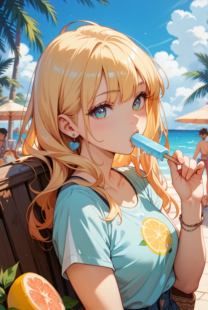 At the BeachSoft creamを食べるビキニ姿のアニメの女の子, Lo-fi Girl, Retro Anime Girls, 80s anime art style, Beautiful anime art style, At the Beach, Lofi Art, 80s anime art style, Anime illustration, 80s anime art style, High quality anime art style, Anime Style 4k, Anime Wallpaper