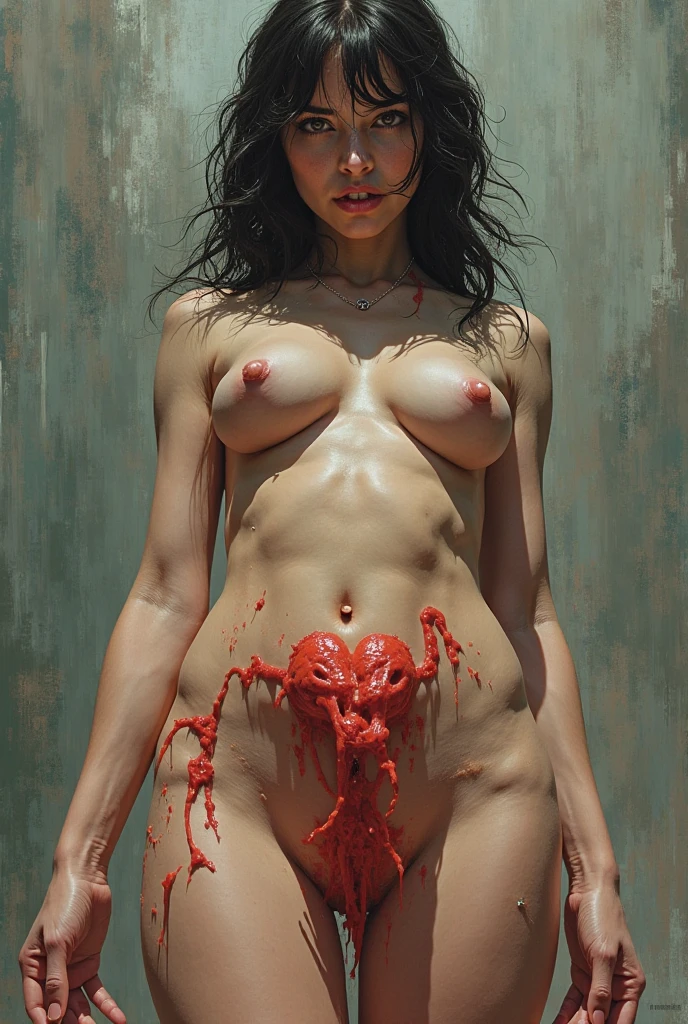 A highly detailed and graphic portrait of Billie Eilish, de 18 anos, in an unexpected and provocative scene, Explicit sex scene on a street in Japan, a Woman is raped by two men, a crowd of spectators photograph a Woman. Double-penetrating sex, 2 men inserting their penis into the genitals of a Calcasian Woman. a Woman esta coberta de sangue, blood runs down your naked body, The Woman is beautiful and very thin, Very thin Woman, Extremely thin Woman, the Woman is completely naked, The Woman is a redhead, the Woman is very white, blood in the vagina, blood oozes from the vagina, muito blood in the vagina, the Woman has many freckles on her body, the body is drenched in sweat, blood drips from the woman ;genitals, muito sangue escorre do ânus da Woman, the woman has injuries on her body, a Woman está com o corpo encharcado de suor. O foco da cena está nos órgãos genitals pingando sangue, muito blood in the vagina da Woman, lots of contrast, vibrant sunlight, Woman&#39;Hair flies in the wind, very long hair, a Woman esta comer de sangue e ferimentos, o corpo da Woman tem muitos ferimento, o corpo da Woman esta escorrendo suor, lagrimas nos olhos da Woman, o corpo da Woman brilha muito
