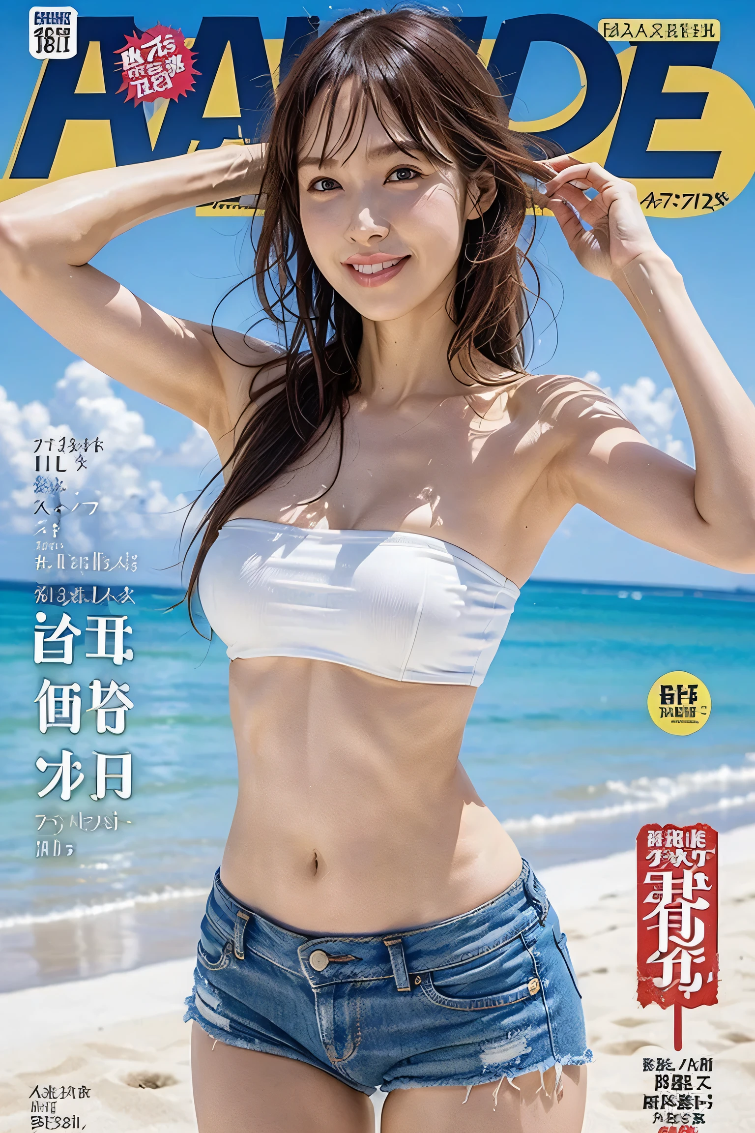 randome pose、Magazine covers、Japan gravure idols、17 years old girl、Small breasts、perfect chest、flawless skin、Wet hair、perfect body type、小柄、Small butt、Bob Hair、A dark-haired、bangss、Brown-eyed、The sheen、Transparency、Luminous、Beach、The bikini、Strong sunshine、magazine style、