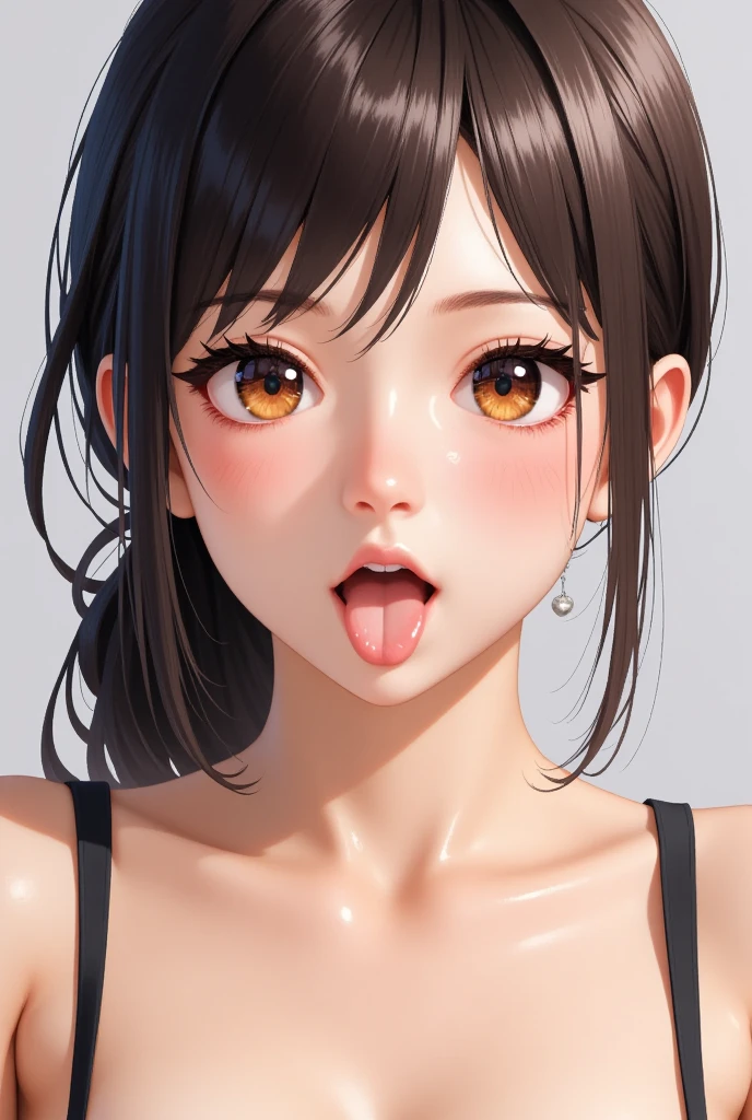 Photo Real、photoRealstic、独奏、full screen A dark-haired、Blunt bangs drooing eyes、Black eyes、Plump cheeks、The contours of the face are round、At the back of the throat、in mouth 18year old、hi-school girl、Suppin、Drenched in sweat Face Close-up、Faces close、Ultra-close-range face、Look here、Acme face、panting、ahe face、put out the tongue、droolng、dripping saliva、Breath is rough、sigh