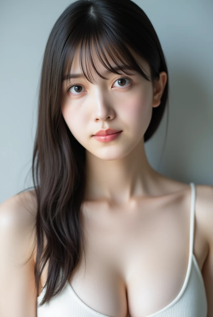 (High resolution:1.3), (16k, Photorealistic, Raw photo, Best image quality: 1.4), Japanese, (One Girl), Beautiful Face, (A vivid face), (Black-haired、Long Hair:1.3、bangs:1.2), (Black Eyes 1.3), Beautiful Hairstyles, Realistic eyes, Beautifully detailed eyes, (Realistic Skin), Beautiful skins, attractive, 超A high resolution, Surreal, High detail, Golden Ratio, Highly detailed cute girl,(20-year-old), ((naked)), ((Vision))