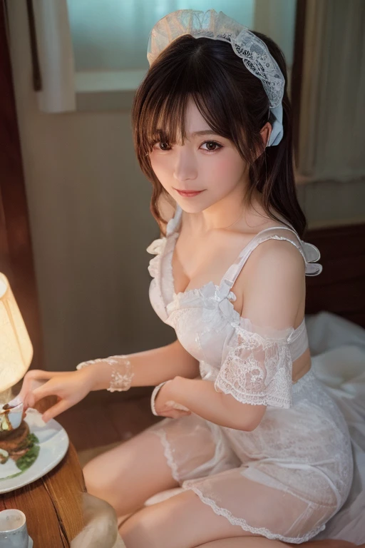 Smile、night、original photography、(((ultimate beauty portrait)))、((sparkling skin))、1 girl、Beautiful 15 year old girl from Prague、bright expression、((brown hair))、(cleavage)、(frilly skirt:1.5)、((Big eyes sparkling like gems))、cardigan、open your clothes、pantyhose、Glowing and radiant skin、(medium hair)、(silk ponytail)、(standing)、(from below)、under skirt、(from below看内衣的特写)、Eyeliner、beautiful bangs、hair between eyes、((Masterpiece、top quality、Super detailed、lamp、intricate details、high resolution、Very detailed))、background for this、8 kood、digital SLR、soft light、high quality、film grain、富士XT3 、shallow view deep、natural soft light、Kamimei、plump bust