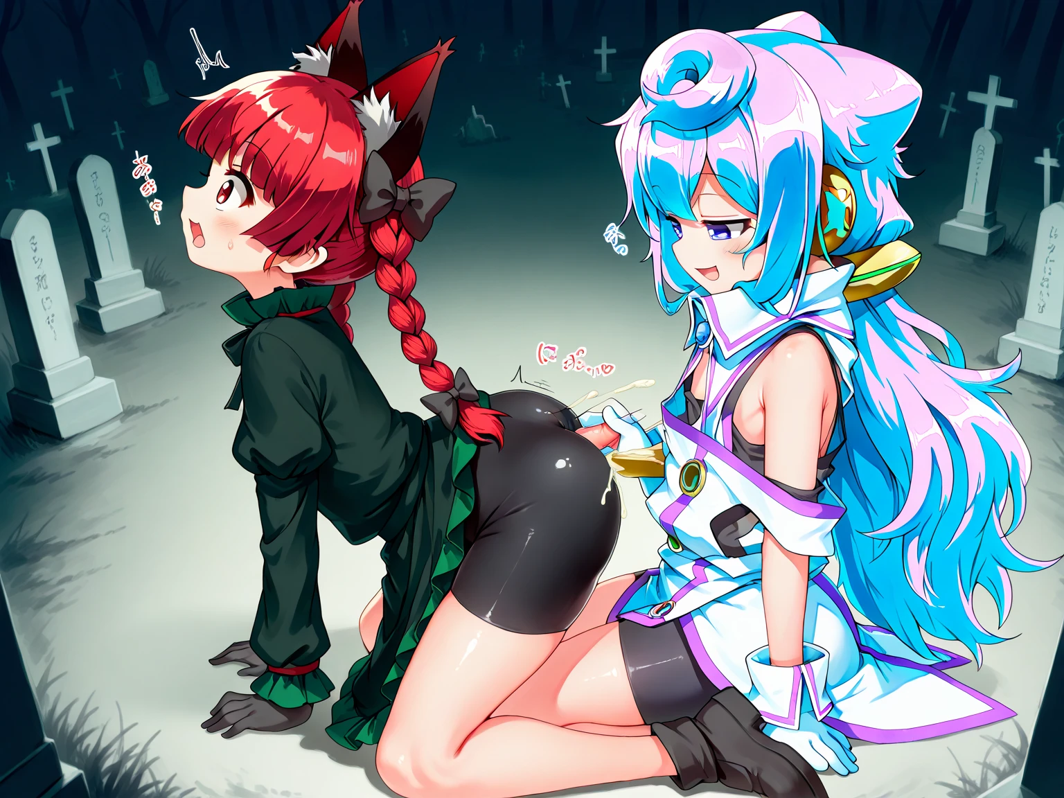 incredible art, high resolution, two little naked girls on all fours, detailed ass, detailed ass, detailed pussy, pussy juice, all little girls with small breasts, different colored hair, one with twintail hair, one with long hair down, all wearing stockings long boots, all girls with horns. demon, all girls with stunning eyes, all girls with tribal tattoos, stone road, ultra HD, 8K