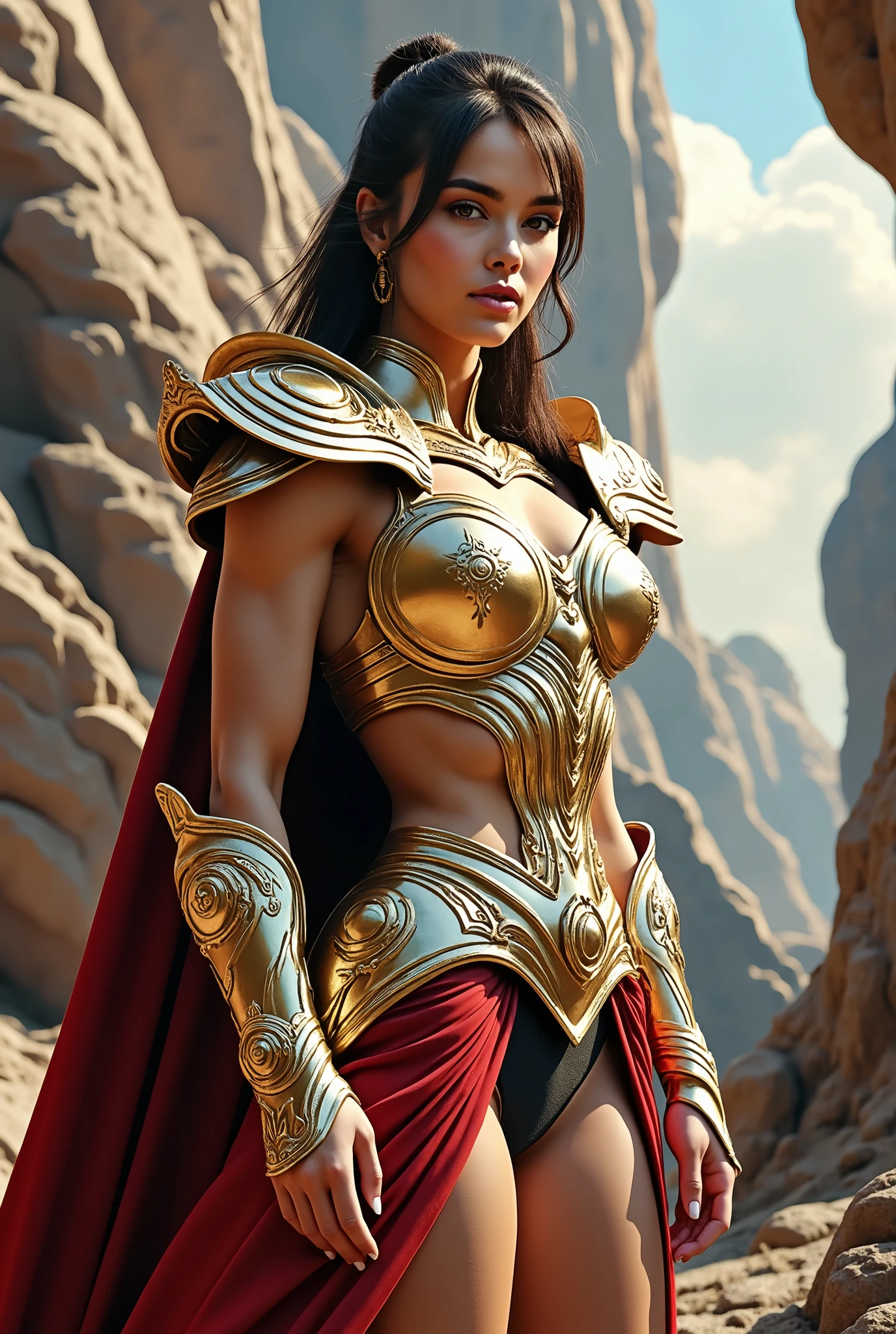 ((best quality)), ((masterpiece)), (detailed), 1girl, Cosplay saintseiya majestically digital art, walking for camera focus human movement,(detailed), style full body realistically photograpy image digitally art.