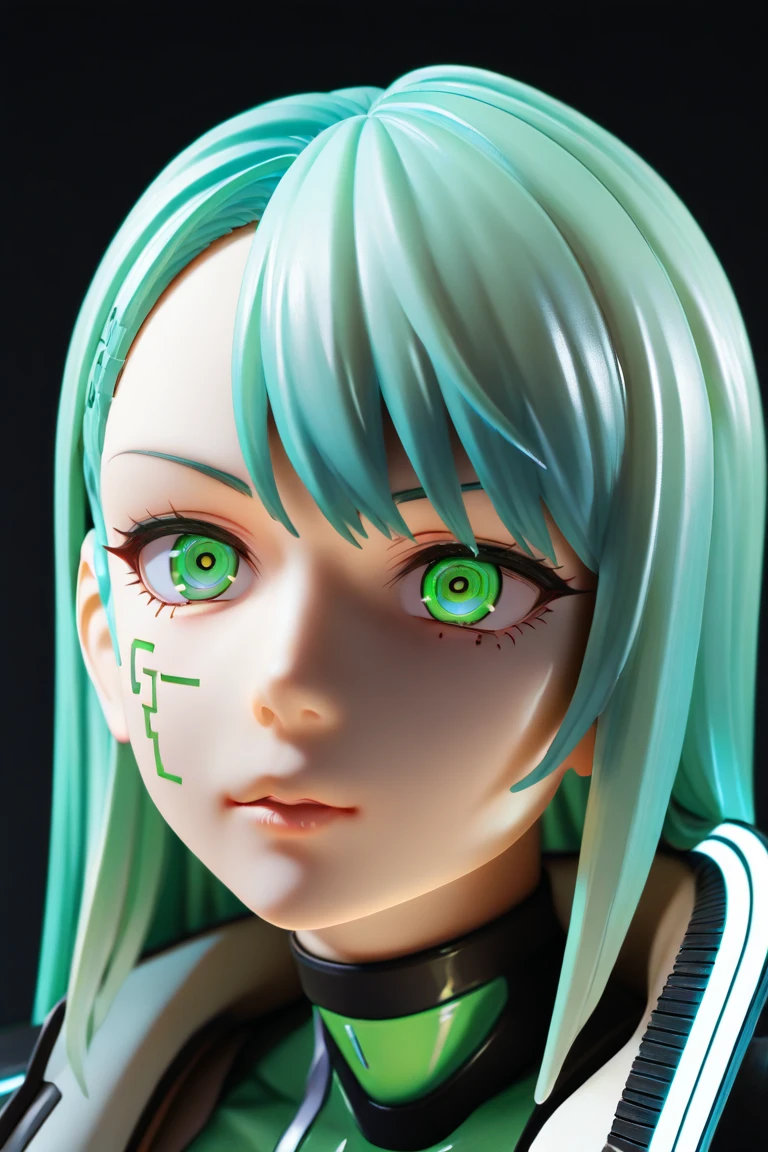 1girl,solo,mature female,lucy \(cyberpunk\),cyberpunk \(series\),asymmetrical hair,short hair,blue hair,green hair,pink hair,multicolored hair,blue eyes,eyeliner,eyeshadow,makeup,black leotard,highleg leotard,neon trim,close-up,looking at viewer,biting own finger,sexually suggestive,cyberpunk,science fiction,futuristic,indoors,night,backlighting,high contrast,deep blacks,depth of field,blurry background,(masterpiece),(best quality),(ultra-detailed),very aesthetic,perfect composition,intricate details,absurdres,