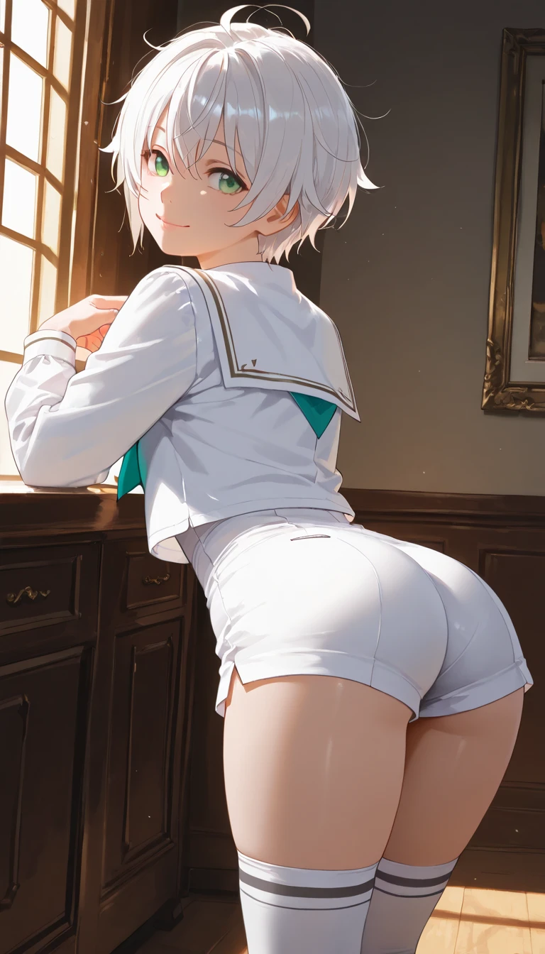 ((Highest quality)), ((masterpiece)), (detailed), high school girl, Lewd, silver Hair,Returning home,