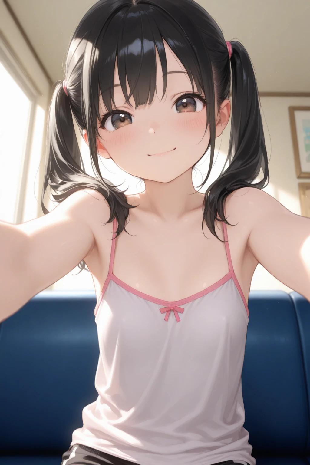 girl, Sweat, vapor, Medium Chest, shy, Great hands, Looking at the audience, Cute Smile