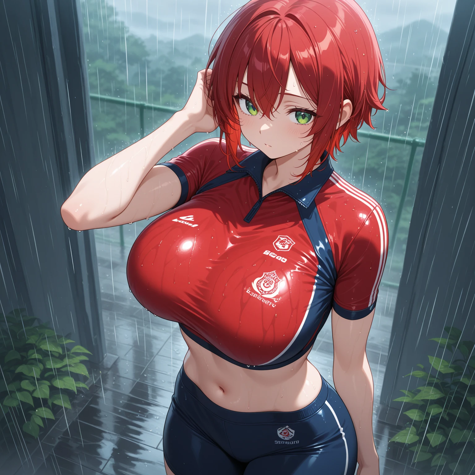 (I stand in the office soaked from the rain:1.3),(Beautiful mature adult woman:1.3),Tight Skirt,Blouse wide open at the chest,Red bra top,Accentuate your chest,Gazing at the audience,big breast slip,Big Tits,Wet Face,Wet Skin,Wet body,Wet costume,Wet Hair,flower,hairpin,necklace,Looking up from under the earrings,Written boundary depth,尖ったRed Mouth,,(The bangs are see-through),(((Accentuate your breasts:1.3))),(Dynamic Angle),(Dynamic and sexy pose),(Leaning forward:1.3),Red Mouth,clavicle,Beautiful fingers、Hourglass Shaped Body、Full body portrait、Wet cute face、Digital Illustration, (Realistic:1.3),(RAW Photos.), (Tabletop,Highest quality,Ultra-high resolution output images,) (8K quality,),(Picture Mode Ultra HD,),
