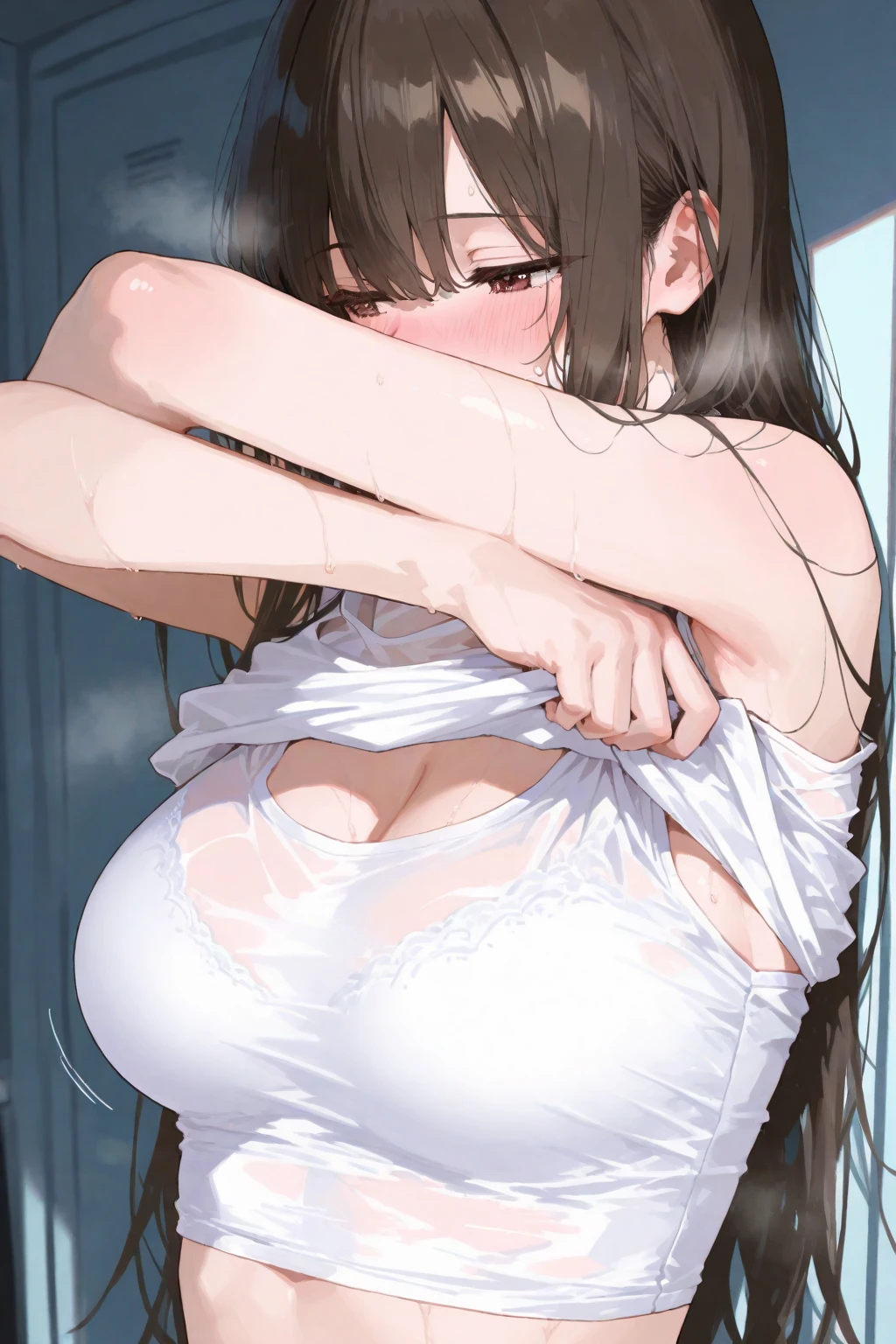 Melted popsicles, cream dripping on the chest