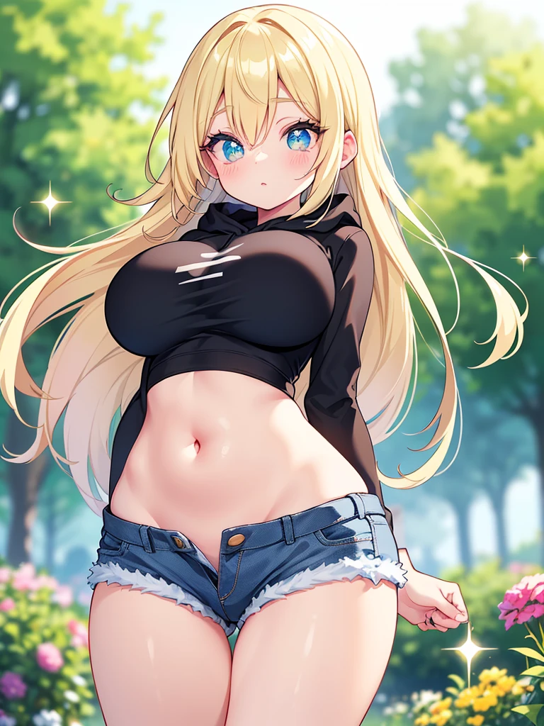 (((1 cat-girl))), solo, (blue eyes), (blonde long hair), ((panties)), ((crop top)), (huge breasts),