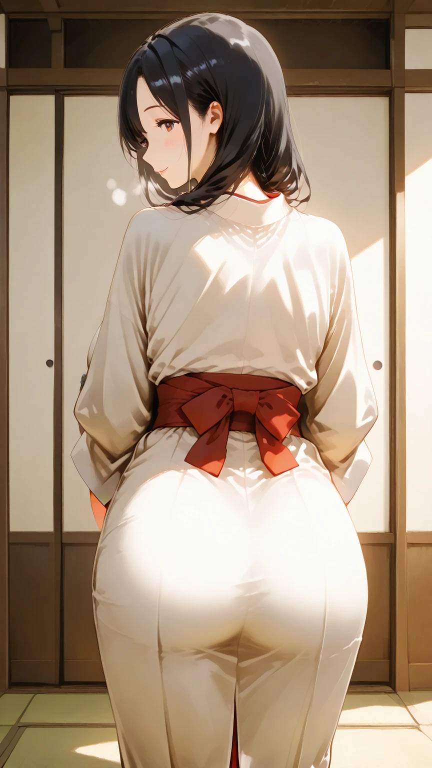 (((masterpiece, top quality, a high resolution, high detail))), (((modern Japan)), One, ((dojo)), ), big, brown-haired girl with ponytail, Glasses, Curvy body, Sitting on the floor, split, blouse, skirt, short hair, Saddled, foreground, Tight belly, Saddled, saddle, cowgirl position, intersecting, Female from above, leans on his hands, camera from below, judo, squeezed her thighs, submission