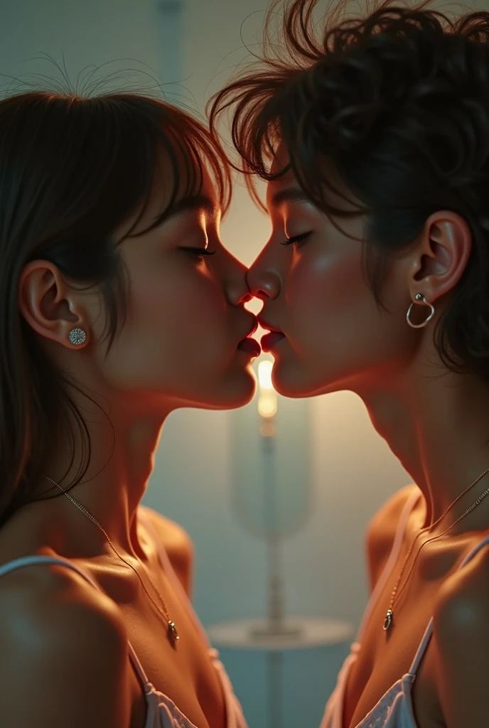 {Three women kissing}, ((corpos detalhados)), ((rostos detalhados)), ((peitos grandes)), ((bundas grandes)), imagem perfeita, 8k, beautiful asian women, ((mamilos expostos)), ((virilhas expostas)), (em uma casa lotada), mulheres perfeitas, ((semi nua)),