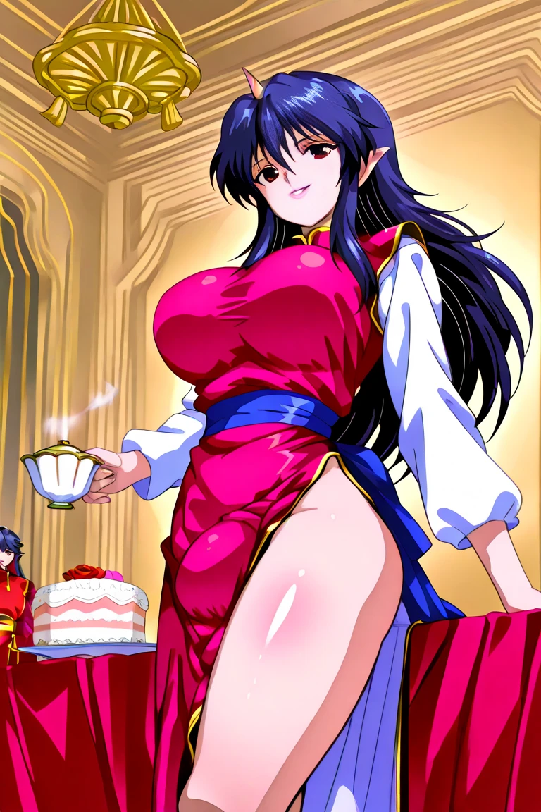 Sakura Jinguji, Cutting her long black hair, Spreading pubic hair over a long sleeve shirt, Luxuriously embroidered, Wearing a super shiny Princess Jasmine costume from Aladdin　She is forced to embrace the perverted aristocrat, her dress is torn, her genitals are exposed, spread open, and she defecates while crying loudly.