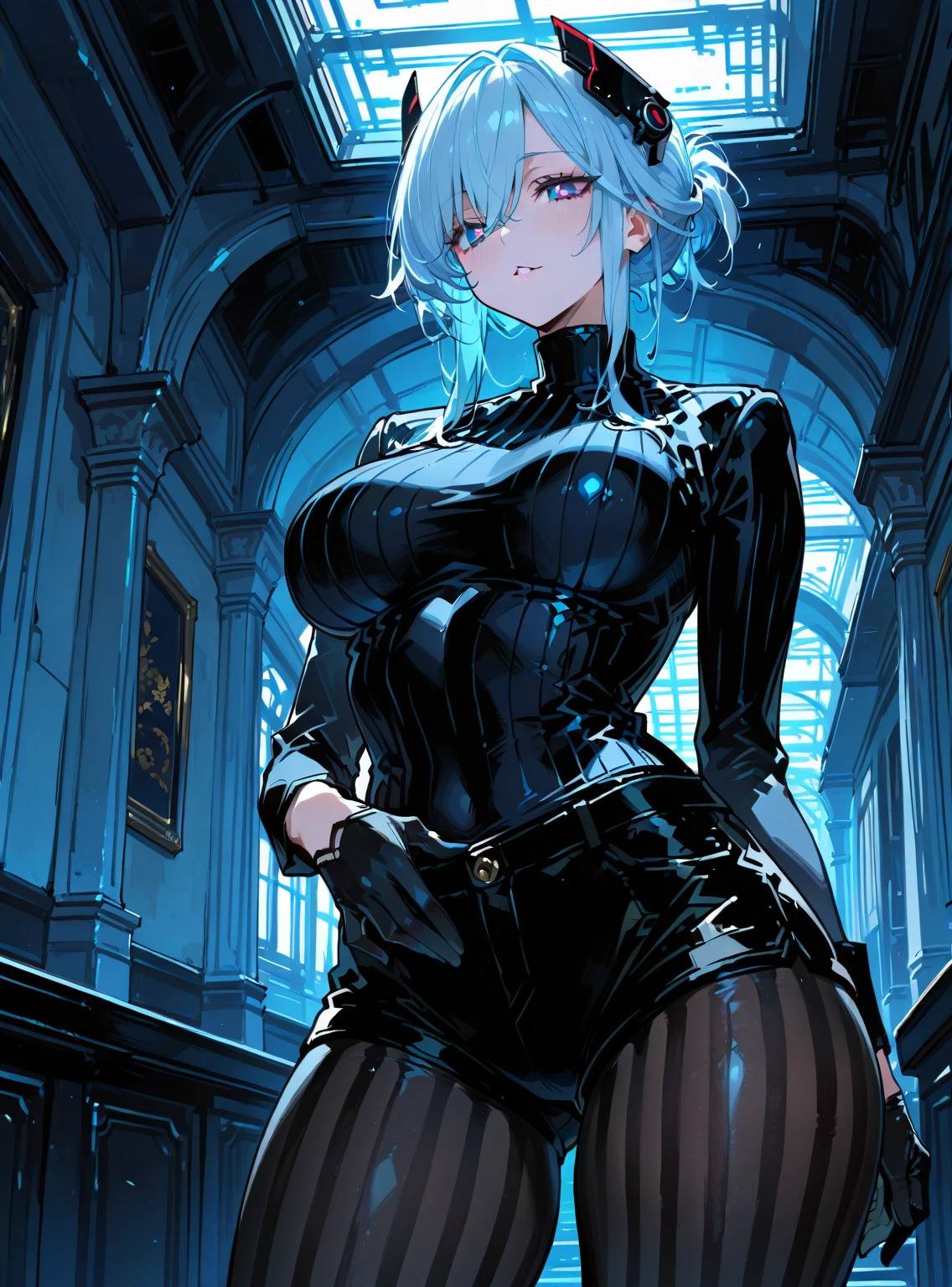 silver hair, blue eyes, yandere trance yandere hands on own face,hands on own cheeks,((looking disgusted)) very angry disappointed,full body,(((black bikini)))