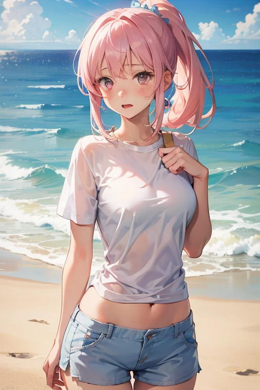 (best quality, masterpiece), 1 girl, centaur, It takes, White skin, Korean ,daughter,black pink, exposing the abdomen, belly button t-shirt , 아름다운 소녀 Perfect wild white tiger photo, Perfect wild white tiger photo