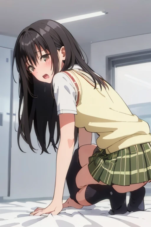 kagome, 1girl, school_uniform, skirt,(white panties),looking viewer,open legs,spread legs