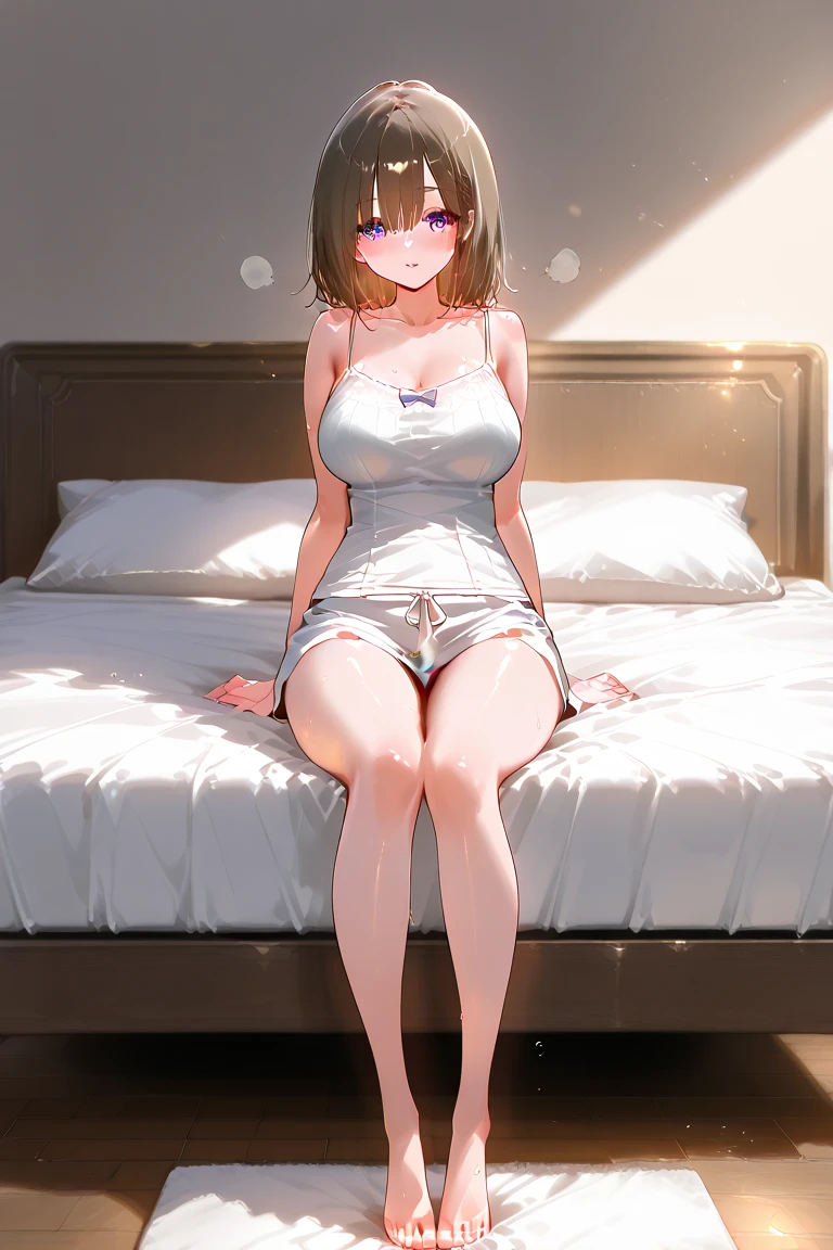 (((Woman lying on bed in bedroom)))、Accentuate your breasts、See-through white tight sweater dress、Off-the-shoulder tight sweater dress、(Reddish brown wet shiny hair)、(Floral編み込みカチューシャ、Half Up、Floral,),(Space Knitting、Voluminous fishtail braid、Twisted pan、)、(The bangs are see-through)、hairpin、hair ornaments、Blushing、Pointed red mouth、Large Breasts、Perfect body line、Beautiful clavicle、Wet Hair、Wet Face、Wet body、Wet Skin、Wet costume、Detailed clothing features、Detailed hair features、Detailed facial features、Looking into the camera、(Dynamic Angle)、(Dynamic and sexy pose) )、Cinema Lighting、(masterpiece、Highest quality、Ultra-high resolution output images、Write Boundary Depth、Intricate details、Add depth to your subject with contrast between light and shadow、)、Digital Illustration、Single-lens reflex camera、(Realistic:1.3)、(8K quality、Anatomically correct facial structure、)、(Picture Mode Ultra HD、)