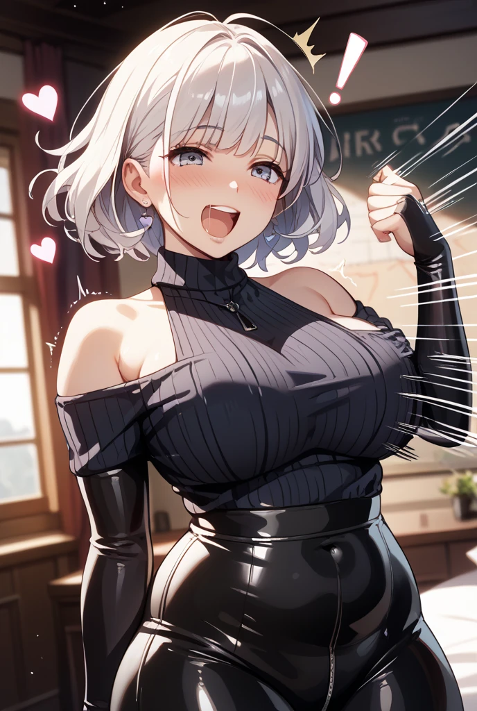 masterpiece, best quality, 1girl, solo, <lora:parkdona-vtuber-richy-v1_5:1> parkdona, from side, huge breasts, sleeveless, black sweater, turtleneck sweater, plaid skirt, yellow skirt