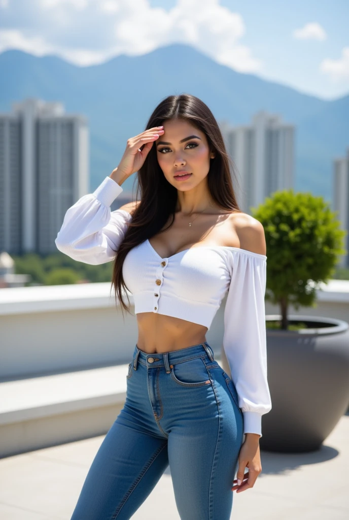 Brunetette, Youngh, Linda, insinuating smile, perfectbody, perfect ass, ((short shorts)), ((blouse with neckline)), strolling in the park.