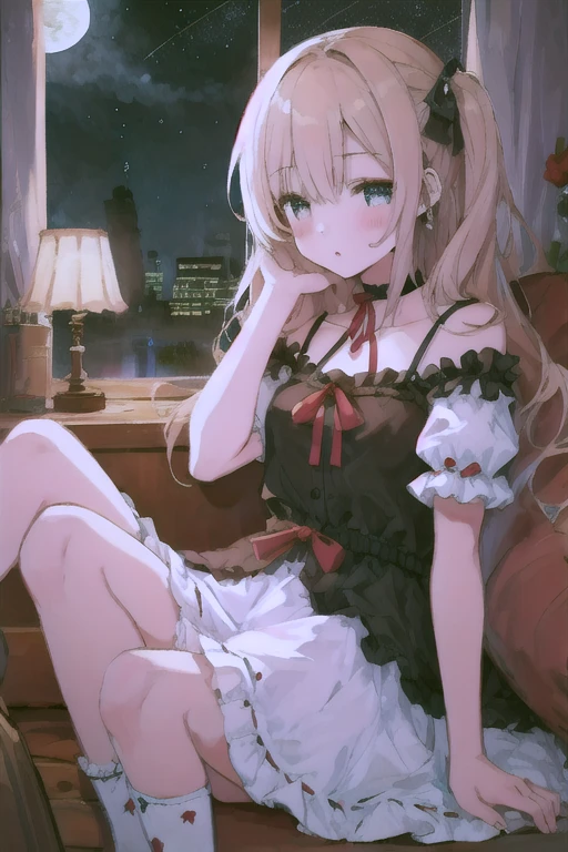 (masterpiece, best quality), 1girl,   <lora:JanusHalloweenV1:1> black nightgown, miniskirt, long hair, looking at viewer, smile,