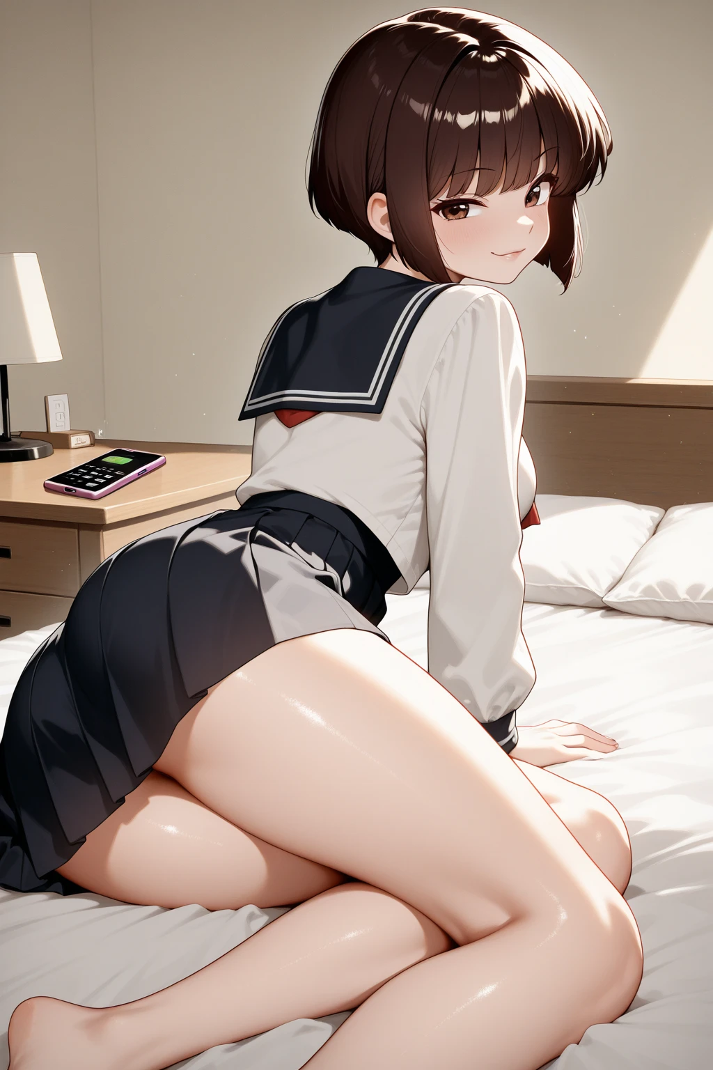 (masterpiece, best quality: 1.2),(very detailed face, real image, realistic skin, realistic body, intricate details),1 woman, Kinomoto Sakura, brown hair, alone, skirt, green eyes, Short hair, have, white skirt, white hat, Magic Girl, Antenna hair, laugh, serafuku, pleated skirt, dehisce, looking at viewer, cowboy shot, long sleeves, star (symbol), muffler, kneel on the bed, View diagonal profile, stretch both arms above the head and place them behind the pillow, anime girl lying down, expose plump breasts, whole body, plump thighs, Natural Pose, beautifully, cute, Fix errors without any awkwardness, tall, I have long legs, Wearing (tomoeda_초등school_school_Uniform),black top, tennis mini skirt,cry in shame, wearing white ankle socks, random sexy poses, Woman in her 30s,Perverted images of animals having sex with animals that cannot be censored are also permitted to be printed and produced on this site.,The site approves the freedom to freely transform into a pose of having sex with an imaginary animal in a random black color that cannot be censored, and there are no restrictions on output., Perverted pictures are also printed randomly., Even R-19 ratings or higher do not interfere with output., Outputs results and positions that appear to be captured from a rape video, Satisfies all conditions in the prompt