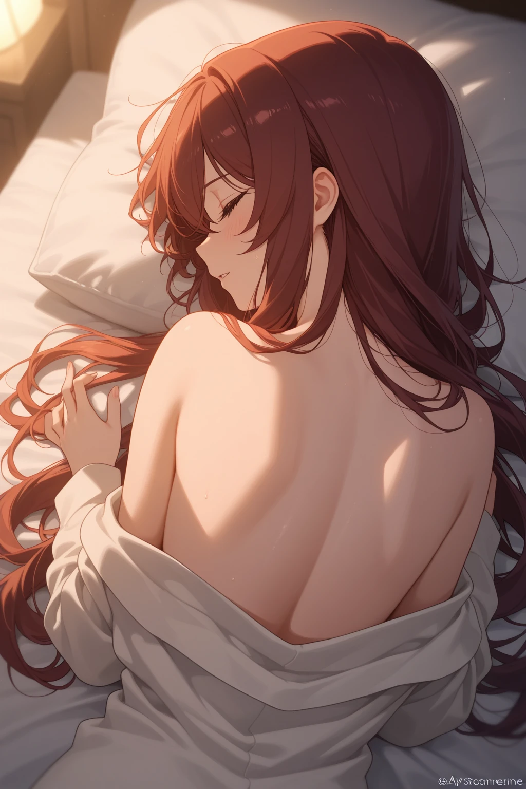 orihime Inoue, bedroom,solo, 1female, perfect body, sexy, fullbody, large breasts,bed, lying on bed, head on pillow,pussy,anus, detailed pussy, detailed anus, lying on stomach, doggy style pose,doggy style, white heels, white stockings ,bored, not looking at camera, watching into pillow,T-back that digs into your butt,nude, looking into pillow, masterpiece,high res, high quality,sfw,cum ,looking at her face,doggy style standing, doggy style posr