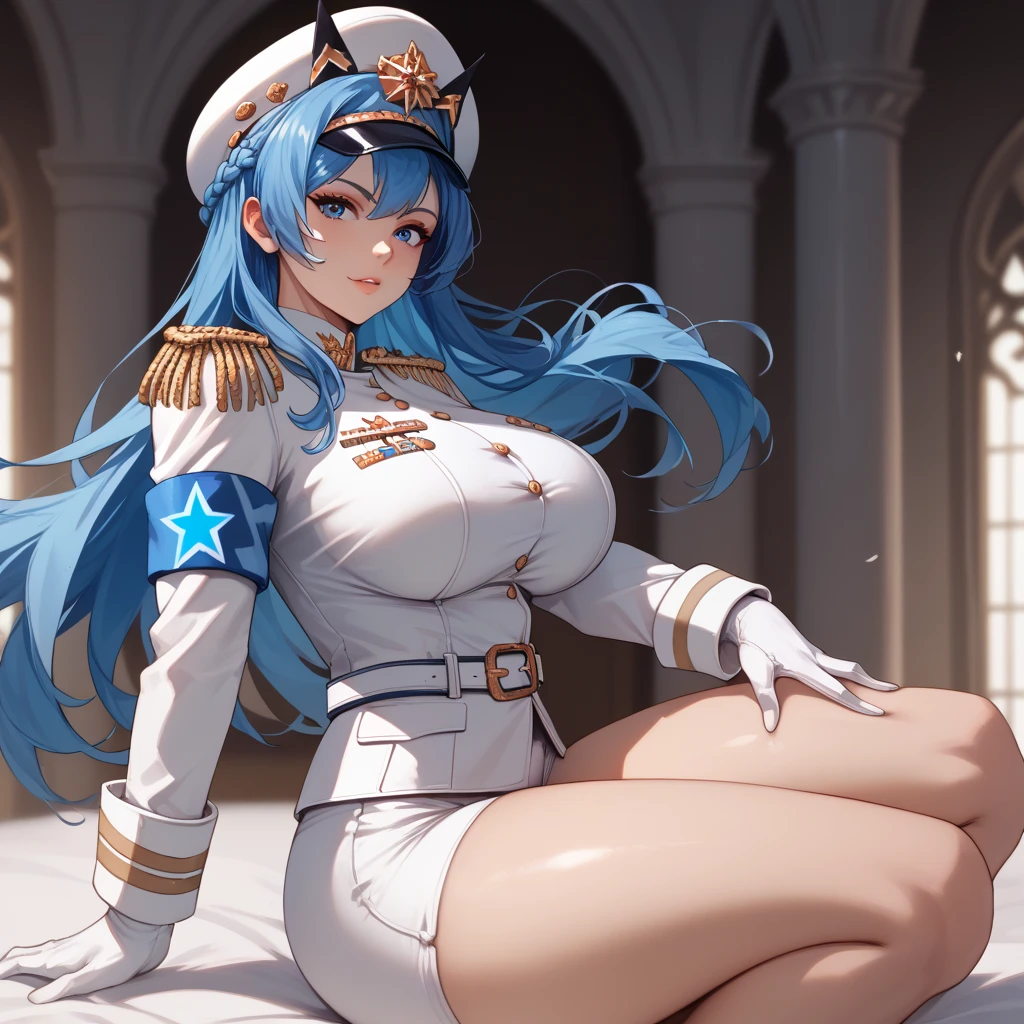 (best_quality, masterpiece, highres, extremely_detailed_girl, anime), ((solo)), NSFW, medium_breast, nipples, pussy, romantic, herumu, navy_whites, captain's_hat, <lora:NIKKENIKKENIKKEHelm_v10:1>