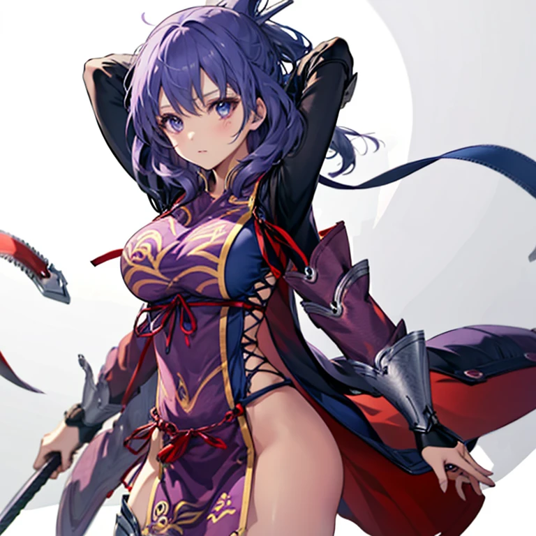 Masterpiece、Highest quality、Highest quality、girl、ponytail、Purple Hair、1 person、detailed、Perfect Face、Sharp Eye、Red eyes、cool、cool、Big Breasts、Ninja。