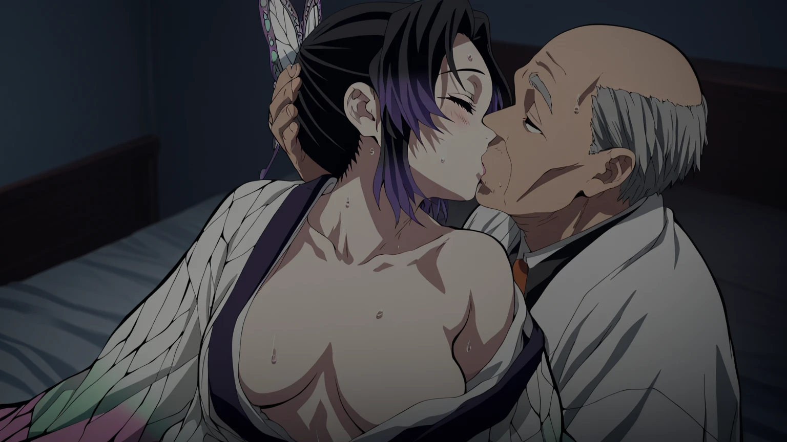 Browsing Caution,2 people,Sweat,White Breath,Demon slayer,kanao tuyuri,sinobu kotyo,Futanari,Sleep on your back,room,((Big Breasts)),Side view,Missionary sex,Ahegao,((((Description of body shaking)))),,Large areola,