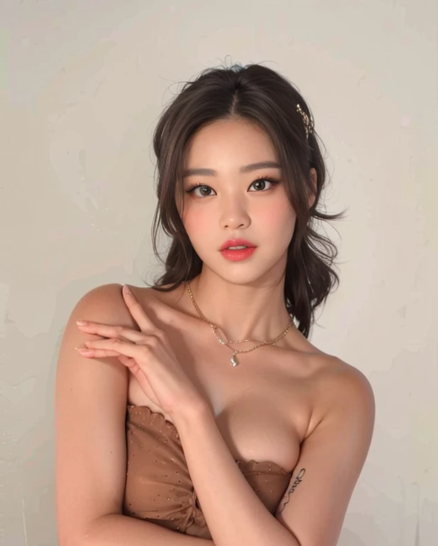 Best quality, Ultra-detailed, Extremely delicate and beautiful, (1girll), Korean, Tattooed with, Pretty face, (Clothes are not revealing:0.9, Sexy:0.9), Non-judgmental, Natural look, A high resolution.