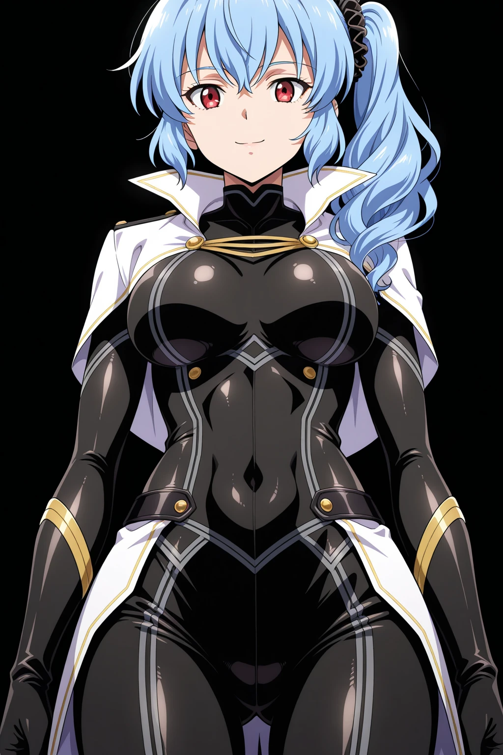X men, 1girl, solo, cape, long cape, thigh highs, gloves, Ororo, bodysuit, white hair, short hair, smile, anime style