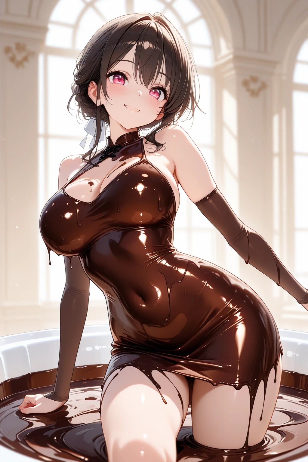 masterpiece, ultra realistic, 32k, extremely detailed CG unity 8k wallpaper, best quality
(masterpiece, best quality, highres, high resolution:1.2), extremely detailed, realistic, intricate details, 1girl, solo, orgasmic facial expression, blush, beautiful face, (wearing brown dress), ((clothes lift)), (armpit) (thick thighs, wide hips), (cinematic lighting, sunlight, volumetric), looking at viewer, facing viewer, from front, cowboy shot, (masterpiece,best quality:1.5), (nsfw:1.3), (much cum on vagina:1.2), (gigantic breasts:1.2), (one arm up), lying spread legs, lay, (vaginal:1.2), hair let down, (mud on body, mud on vagina:1.3), sex, (In a toilet), verapgr_rozen, hairband,