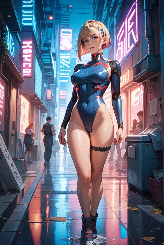 sporty girl,(((1girl))),((girl with bubblegum pink hair and freckles,extremely cute and gorgeous)),
(large breasts:1.4),saggy breasts,(((bubblegum pink hair:1.35,straight hair,long hair:1.4,colored inner hair,ear breathing))),((heterochromia:1.5,eye1 pink,eye2 azul,perfect eyes,upturned eyes:1.3,beautiful detailed eyes,finely detailed beautiful eyes:1,big highlight on eyes:1.2,slanted eyes)),((fat)),(((freckles on the face,freckles,freckled girl))),(((lustrous skin:1.5,bright skin: 1.5,skin tanned,shiny skin,very shiny skin,shiny body,plastic glitter skin,exaggerated shiny skin,illuminated skin, wet legs))),(spider lower abdomen,narrow waist,wide hip,athletic body,inflated legs,delicate detailed fingers,detailed body,human hands,(detailed face)),
cute,slutty,seductive,erotic,(((nsfw))),
((one-piece_swimsuit magenta,wearing a one-piece_swimsuit outfit:1.3,magenta swimsuit:1.3)),((wet clothes,detailed outfit,detailed clothes)),
(dynamic pose:1.0),embarrassed,(centered,scale to fit dimensions,Rule of thirds),
((((cyberpunk city by the ocean,huge buildings,neon signs,puddles)))),stormy sky,threatening sky,dark clouds,((synthwave background theme,detailed background : 1.25)),((((night,nice lighting decorations,detailed architecture)))),
(best quality,high resolution,sharp focus,ultra detailed,extremely detailed,extremely high quality artwork,(realistic,photorealistic:1.37),8k_wallpaper,(extremely detailed CG 8k),(very fine 8K CG),((hyper super ultra detailed perfect piece)),flawless,(((masterpiece))),illustration,vibrant colors,(intricate),High contrast,Selective lighting,Double exposure,HDR (High Dynamic Range),Post-processing,Background blur,