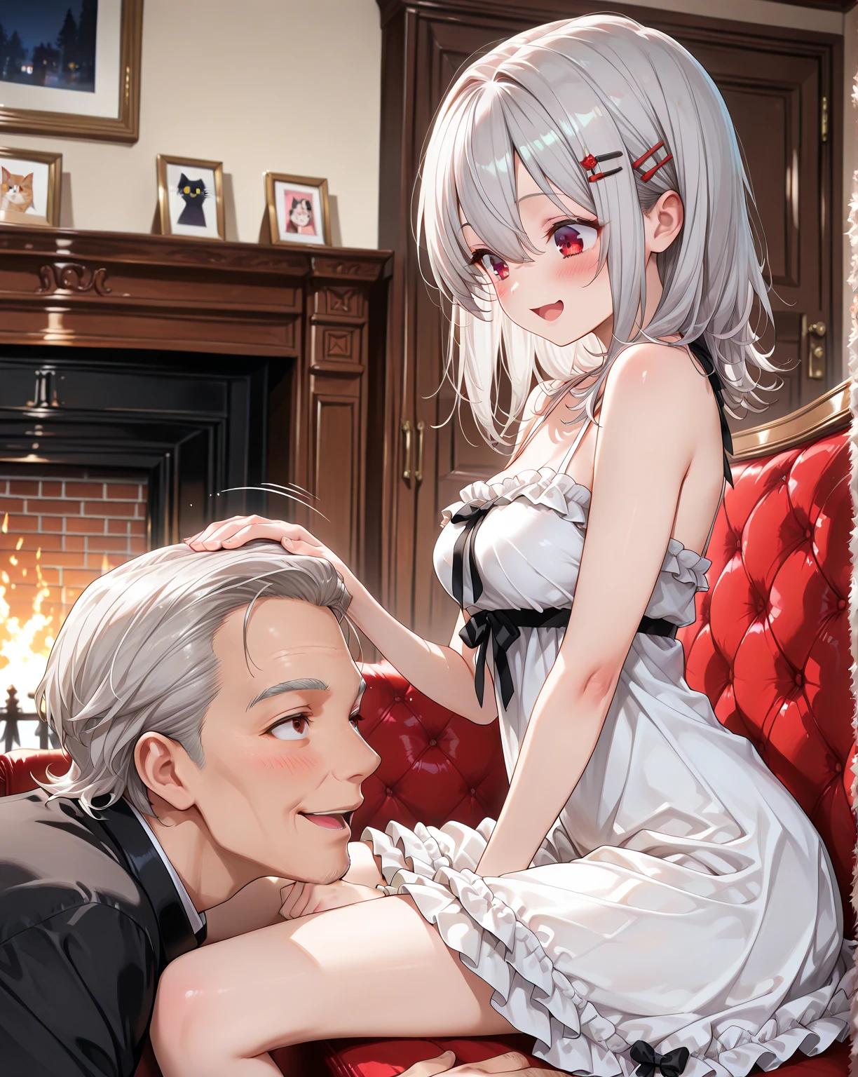 )),((((1 boy and 1girl are having Sex)))),(((Sex))),((Exposed shoulders)),(((オーバーヘッドショット)))),((Are crying)),,(()),,masterpiece,(Highest quality), (Very detailed),(Very delicate and beautiful),(alone),(Detailed face ),(((penis in pussy))),(((())))),,((),fgo anastasia,(((()))), (())blue eyes, Grey Hair, Hair between the eyes, (Hair on one eye:1.5), Long Hair, bangs,Exposed shoulders,Beautiful eyes like jewels,((((((ボトムレス)))))),((Are crying)),((blush)),
break , brown hair band, White Dress, , hair band,,, tachi-e,, 
break (masterpiece:1.2), Highest quality, 8k wallpaper, (shape:0.8), (Beautiful attention to detail:1.6),, (Perfect hands, ),