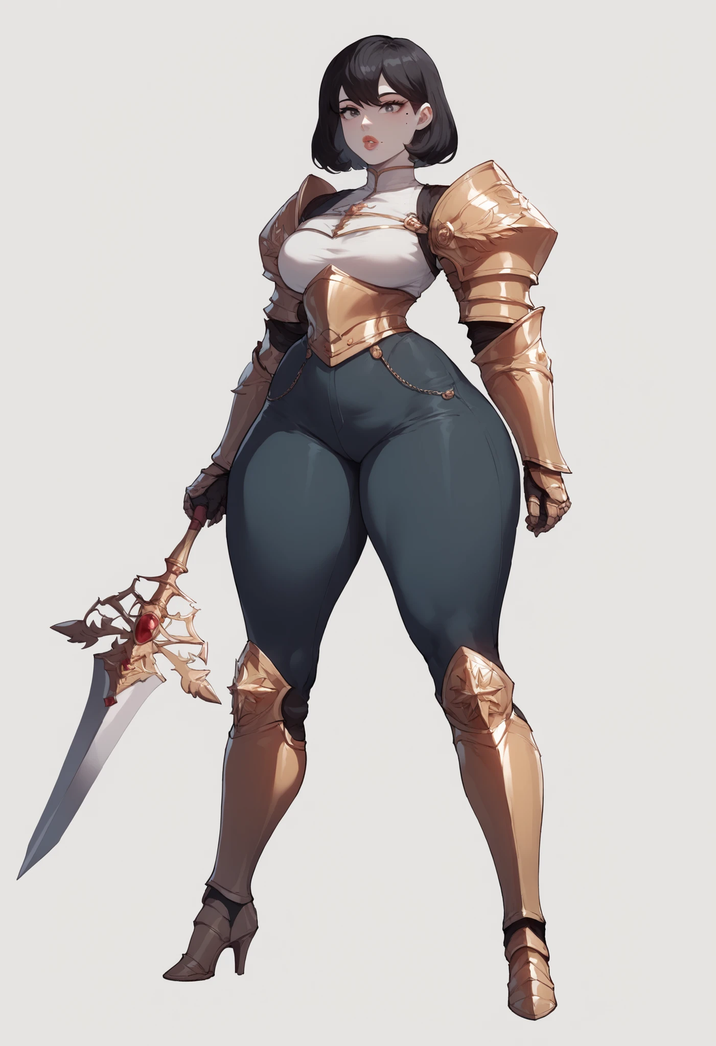 (Fox), anthro, (((wearing crop top))), two toned fur, (wearing armor leggings), high detail, white belly, high resolution, cleavage, raw photo, gray background, 1girl, solo, big breasts, high quality, hi res, sharp, detailed body, detailed, cartoony, ((looking at viewer)), thick thighs, thin, skinny, full body, whole body, ((full body portrait)), far away, (((full body concept))), (attack pose, battle pose), Medieval, rpg, small waist, tired, ((breathing heavy)), (blushing), (looking pleasured), knees weak, ((sweating, leaking liquid, excessive sweat)), (nipple outline), cum