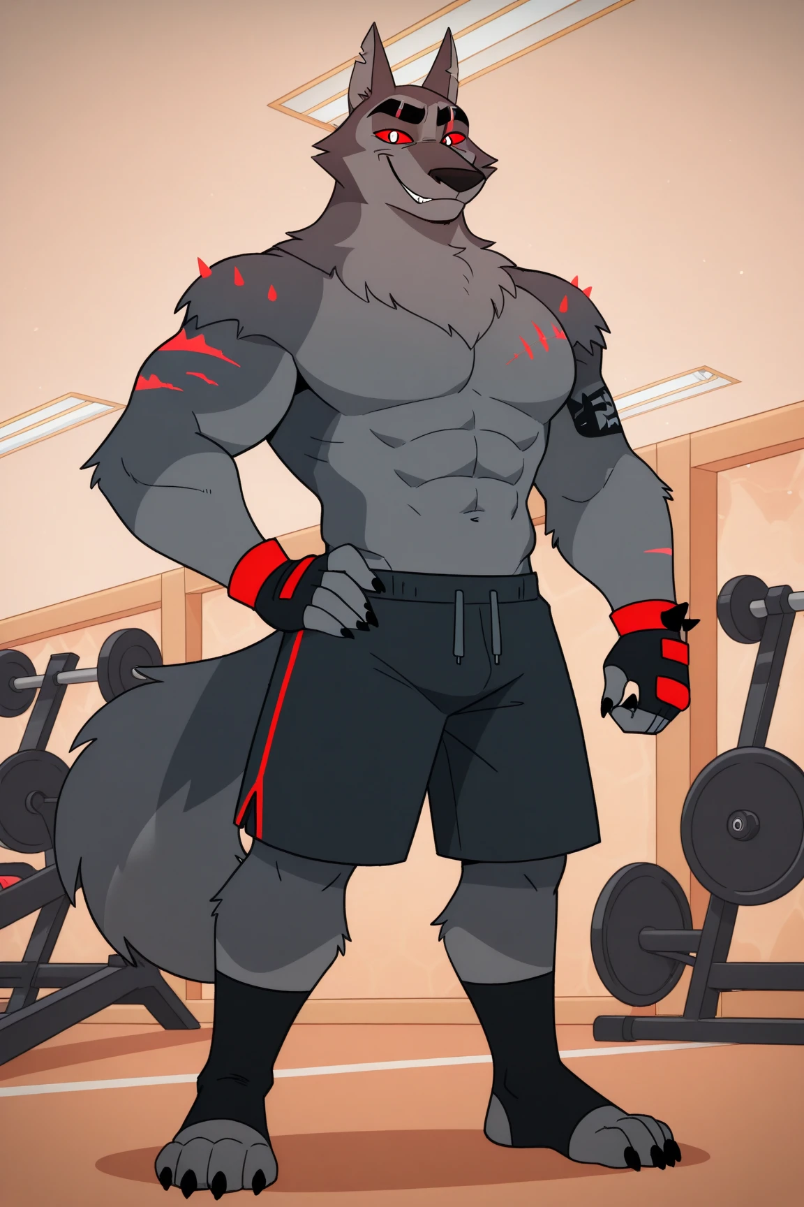 1 chico, Alone, there is a red wolf in a underwear taking a autophoto, anthropology, lobo, furry, red and white fur, flex the muscles of the left arm, korean muscle boy 2 1 years, shirtless :: high detail, open chest clothing, taken in 2 0 2 0, the super hot and sexy, the extremely hot and sexy, robust and stocky body, 30 year old man :: athletic, taken in 2022, full scene shot ,autophoto, locker room, athlete, perspiration, Red sports shoes, Shocks, muscular, mouth retention sleeve