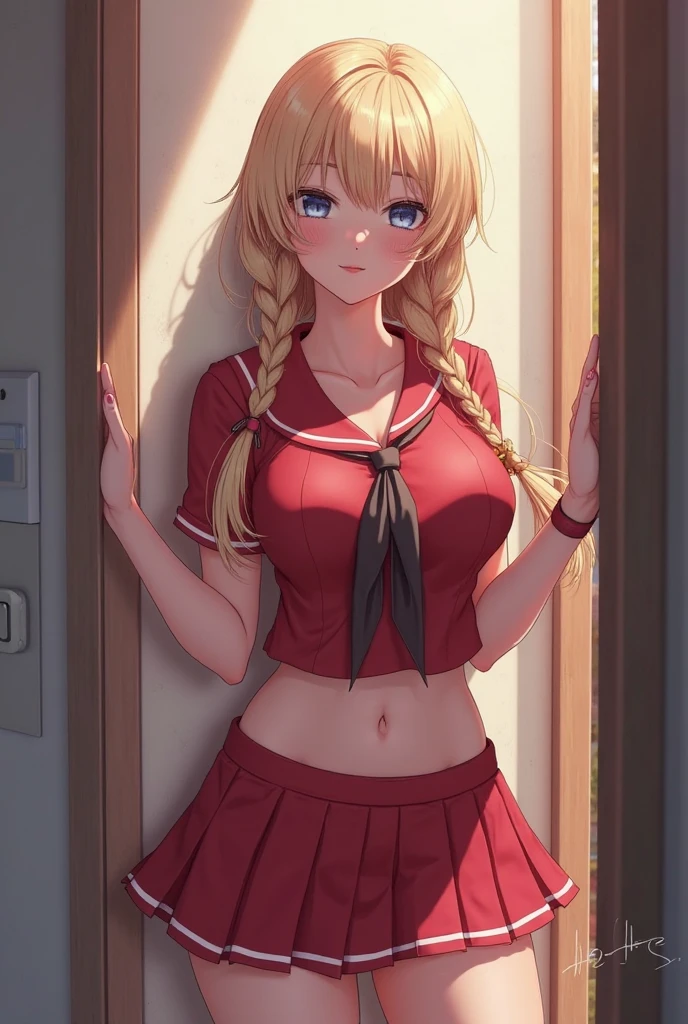 blonde high school girl with red briefs