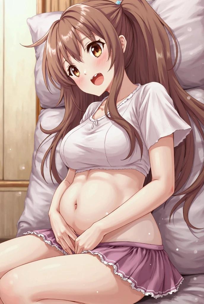 ((solo girl)),((Uzuki Shimamura,brown longhair,brown eyes,)),((Perfect body,))Heavy breathing,saliva, sweat, Sweaty and wet all over,((Perfect body,))((Super beautiful,))((High quality,))((big breast,full nude,Thigh-high socks,nipple)),pov, Looking at Viewer,Sweaty body, love Juice dripping from her crotch,Rough breathing, sweaty body,Blushing,love hotel room on the bed, The whole body is wet and the skin is glossy and shiny, (masterpiece), collar,cowboy shot,standing,nsfw,spread legs,squatting and straddling,(Show off your crotch by opening your crotch in a crouching posture,)(arms behind head,)half open eyes,fucked silly, sexual ecstasy,orgasm,open mouth,tongue out,pregnant,clear face,