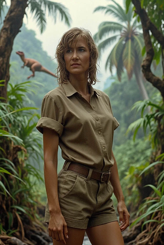 Photorealism <lora:LizaKozlovskiSDXL-000009:1>, LizaKozlovskiSDXL wearing turtleneck safari outfit , stranded in an oasis, fight off crocodiles, Photorealism, often for highly detailed representation, photographic accuracy, or visual illusion.