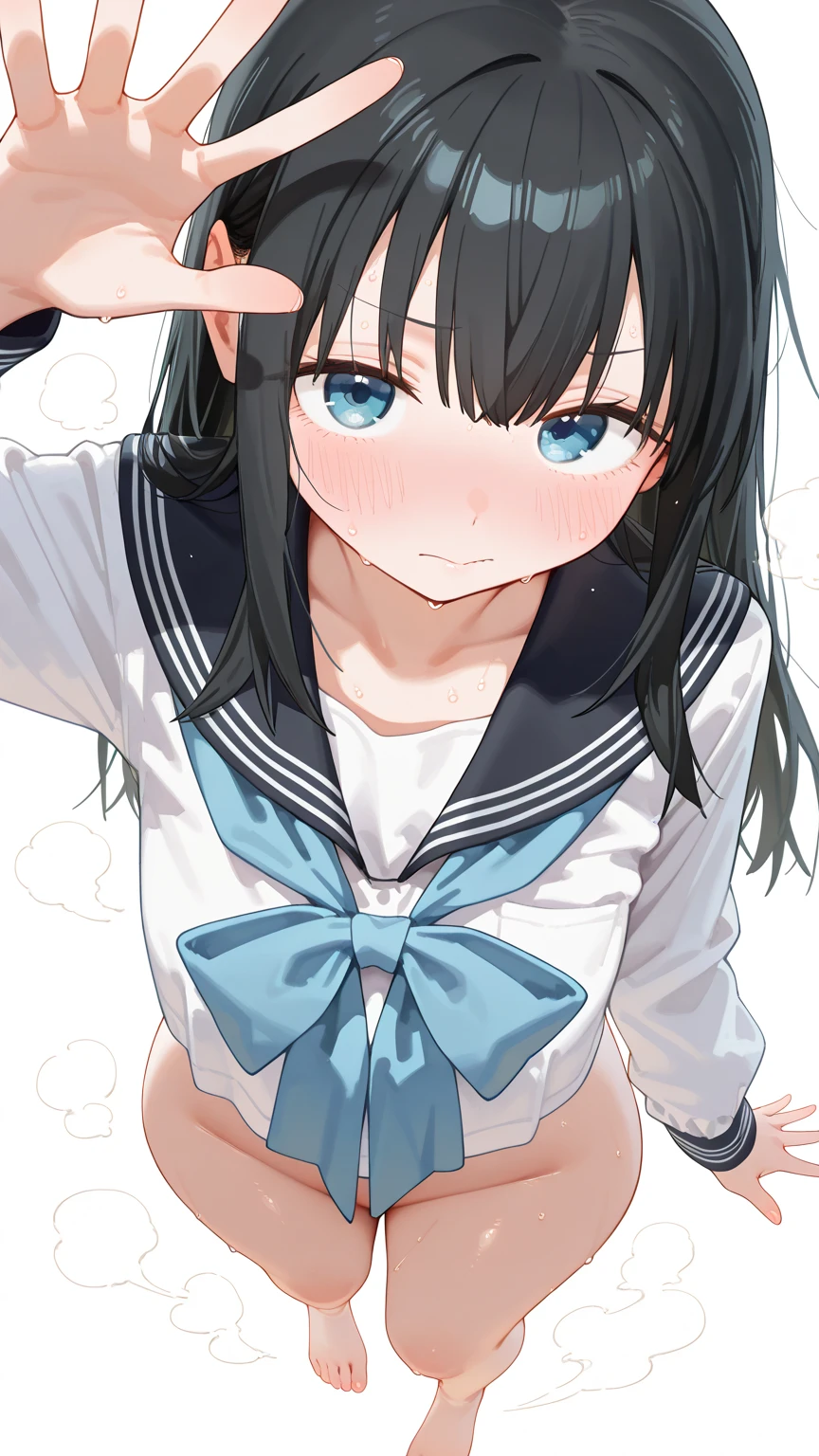 Pull up your clothes, Girl changing clothes, Face in detail, White simple underwear, (Sporty underwear), Take off the sailor uniform, Small breasts